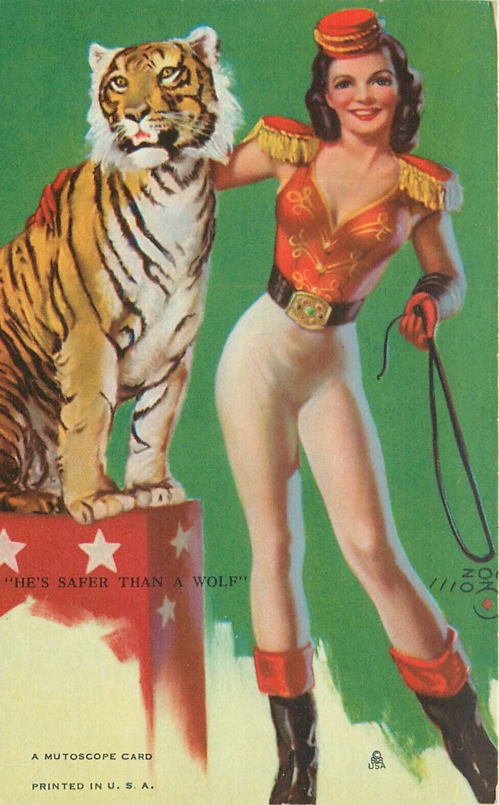 Postcard 1940s Zoe Mozert Mutoscope sexy woman Tiger Trainer TP24-2151