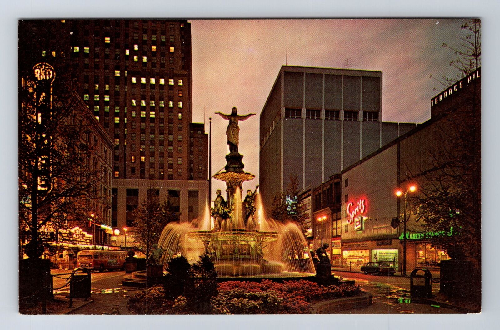 Cincinnati OH-Ohio, Fountain Square, Downtown, Antique, Vintage Postcard