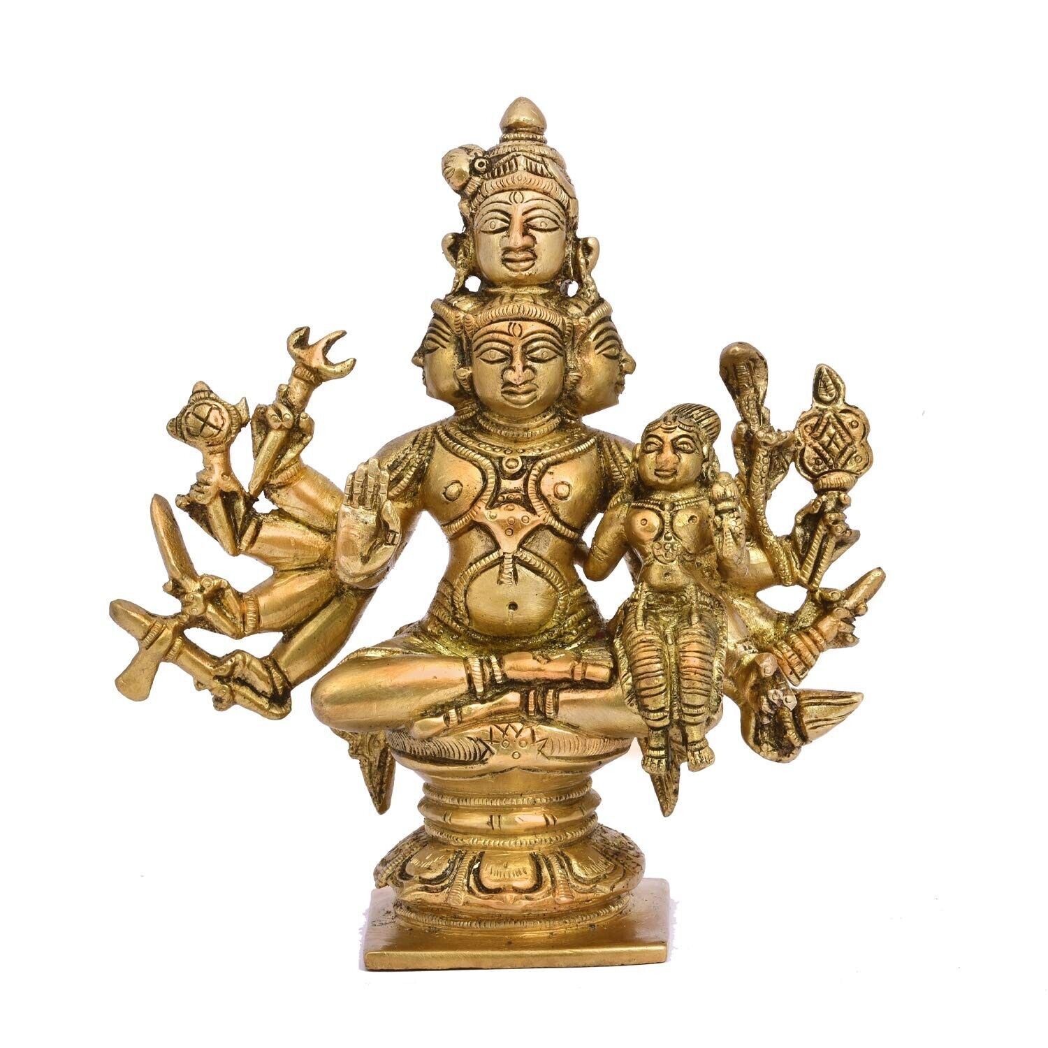 Brass Lord Shiva Parvati Sitting Mahadev Statue Murti for Puja Temple Decor