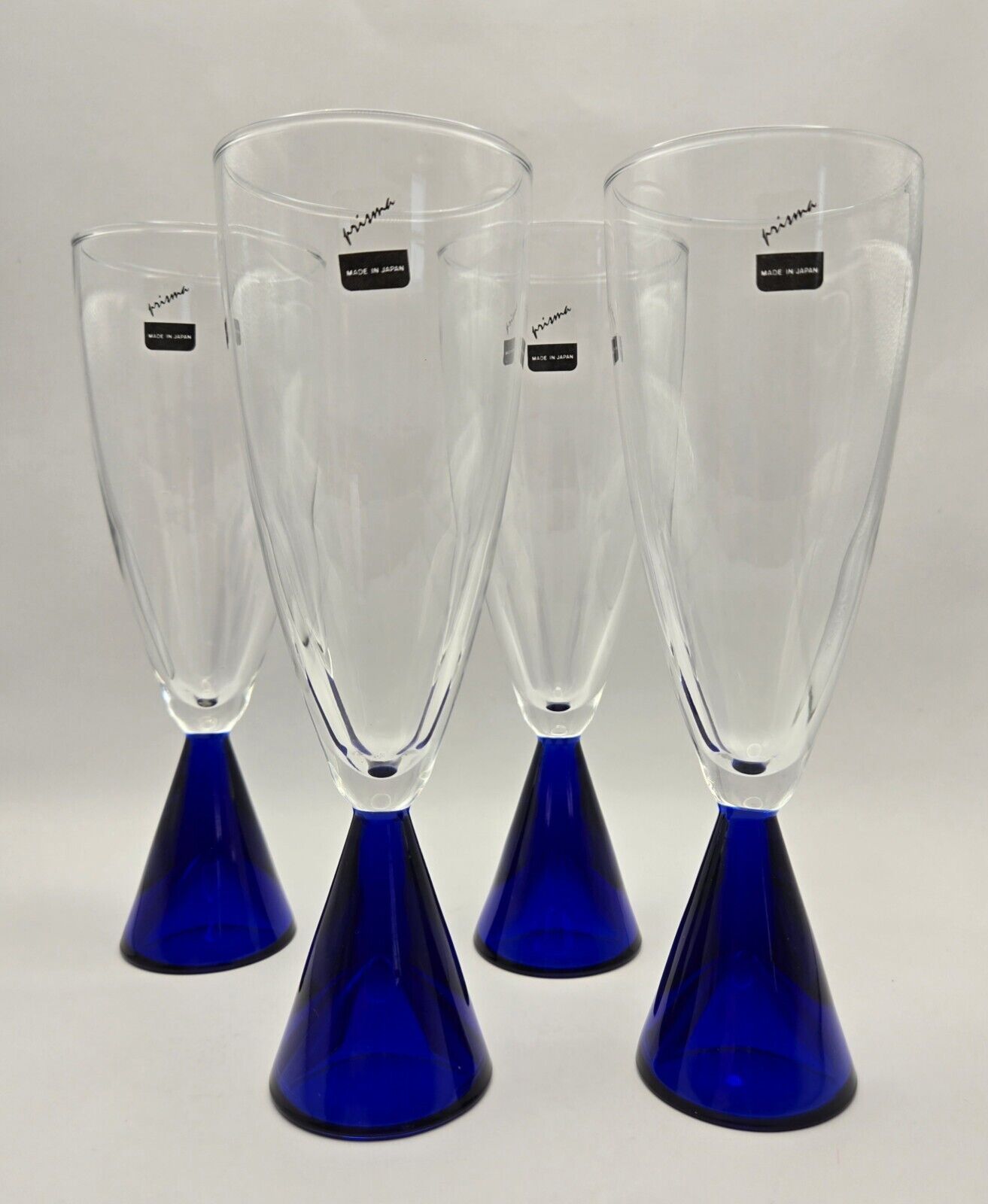 Set of 4 Sasaki Eon Cobalt Blue Crystal Champagne Flutes Glasses Prisma Japan