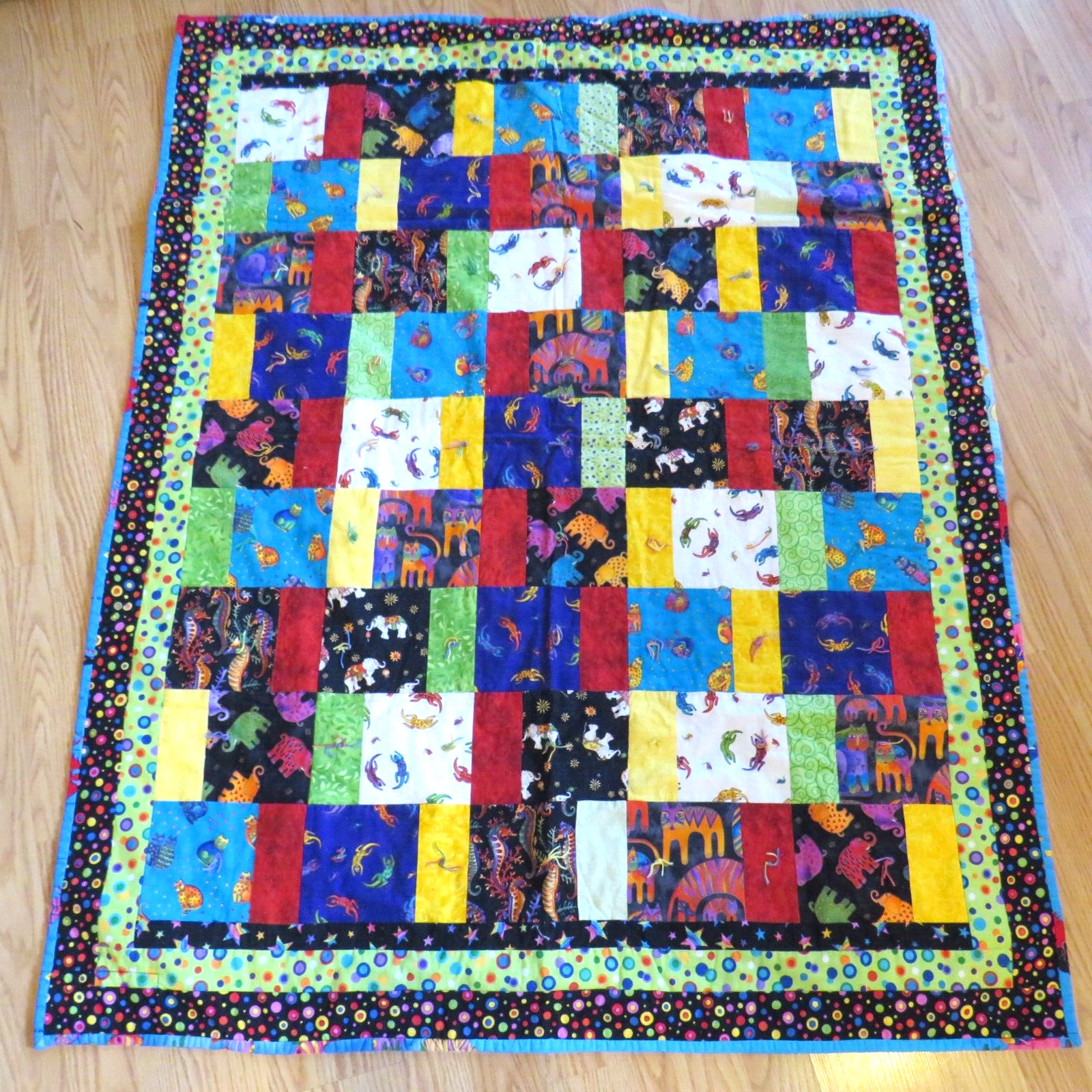 Patchwork Tied Quilt Laurel Burch Cotton Fabric Both Sides 39\