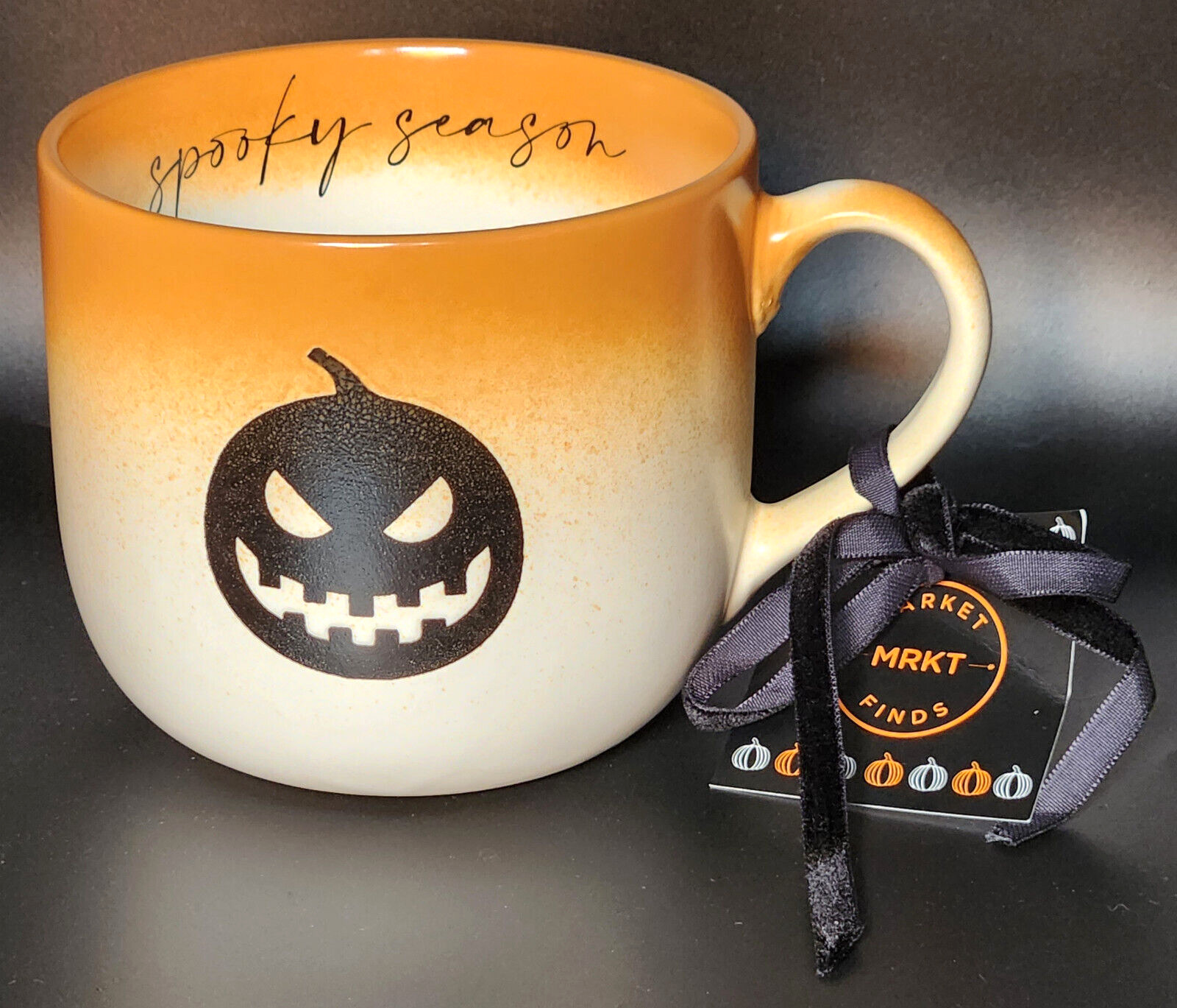 Halloween Coffee Mug Spooky Season Black Pumpkin Ceramic Orange White Cup 16 oz
