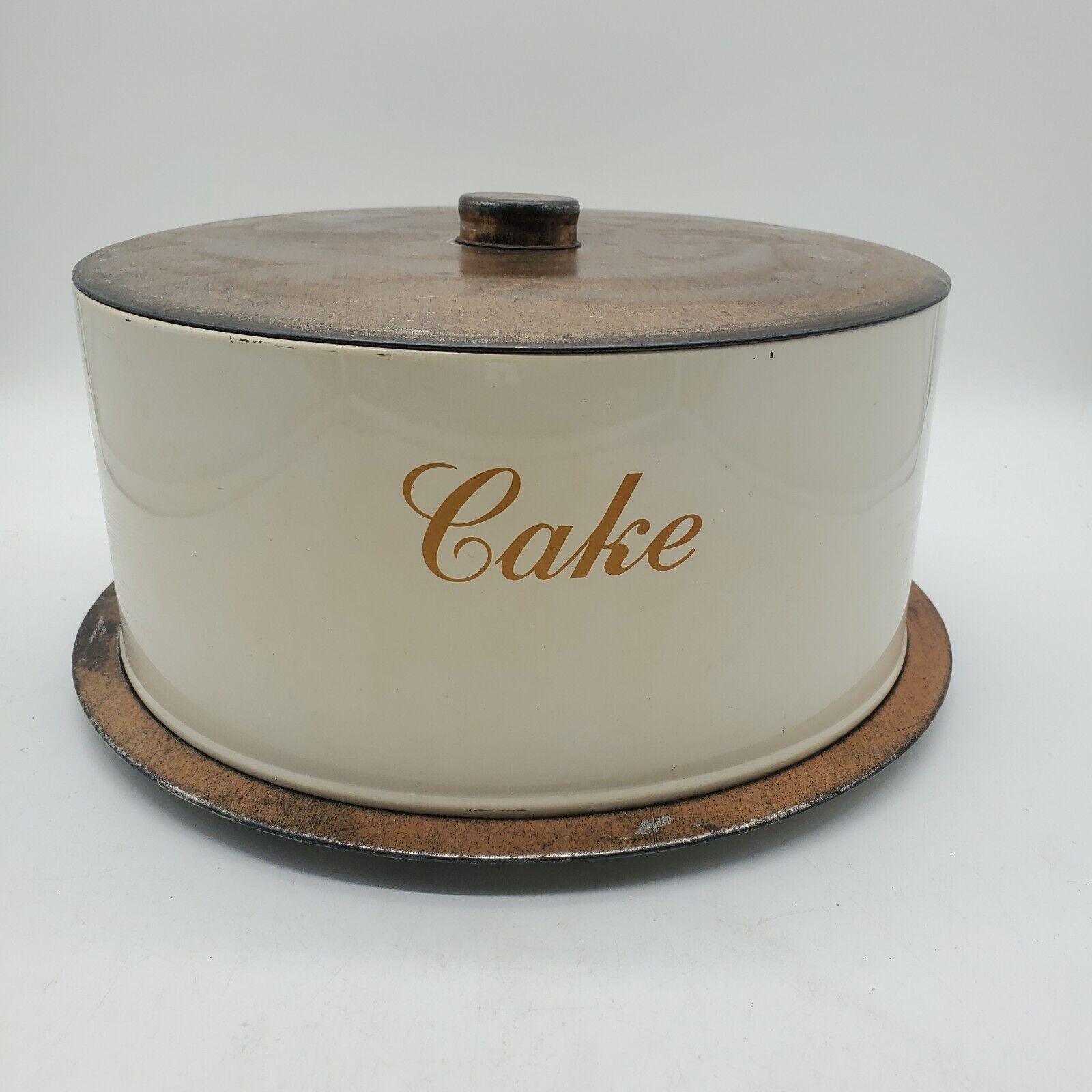 Vintage Decoware Cake Carrier Copper / White Metal Tin