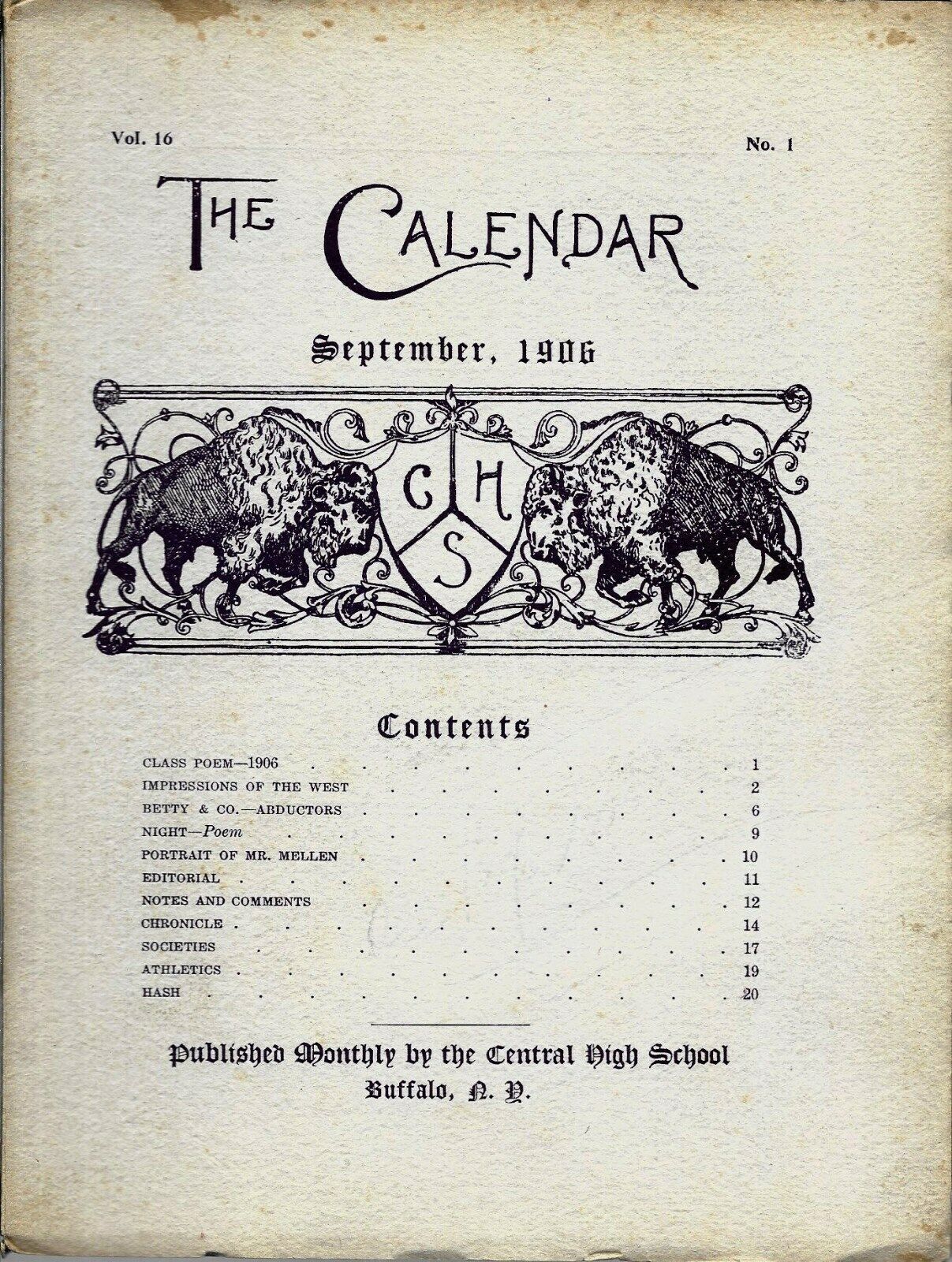 1906 Central High School Buffalo NY - THE CALENDAR - Monthly Magazine