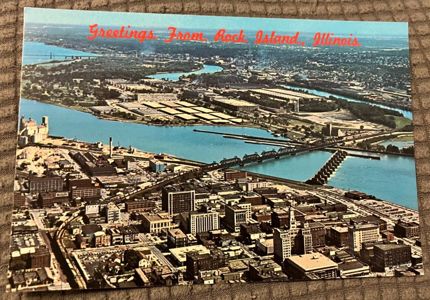Vintage Continental Postcard - Greetings From Rock Island, Illinois Aerial View