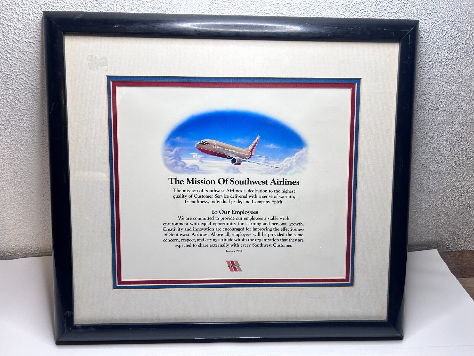 Southwest Airlines - Memorabilia 1988 Photo and Frame 