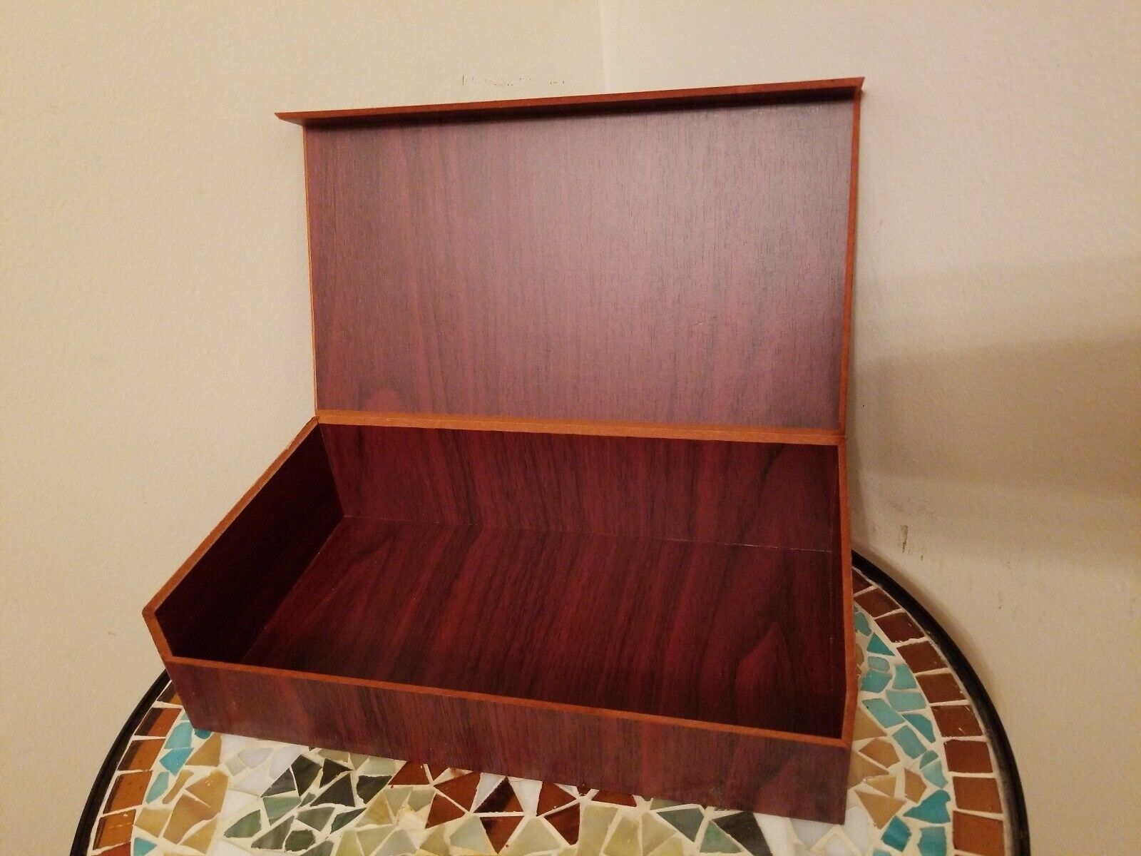 Vintage Particleboard Particle Board Wood Mahogany Storage Display Box Jewelry 