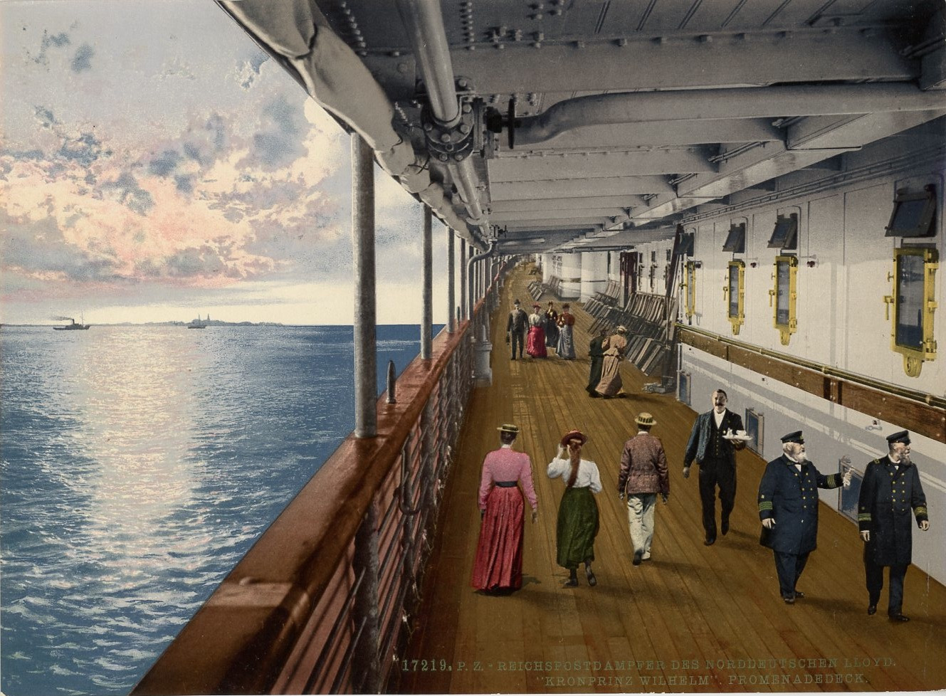 Nordd. Lloyd. Fast steamer promenade deck. PZ Vintage Photochromy, German Lan