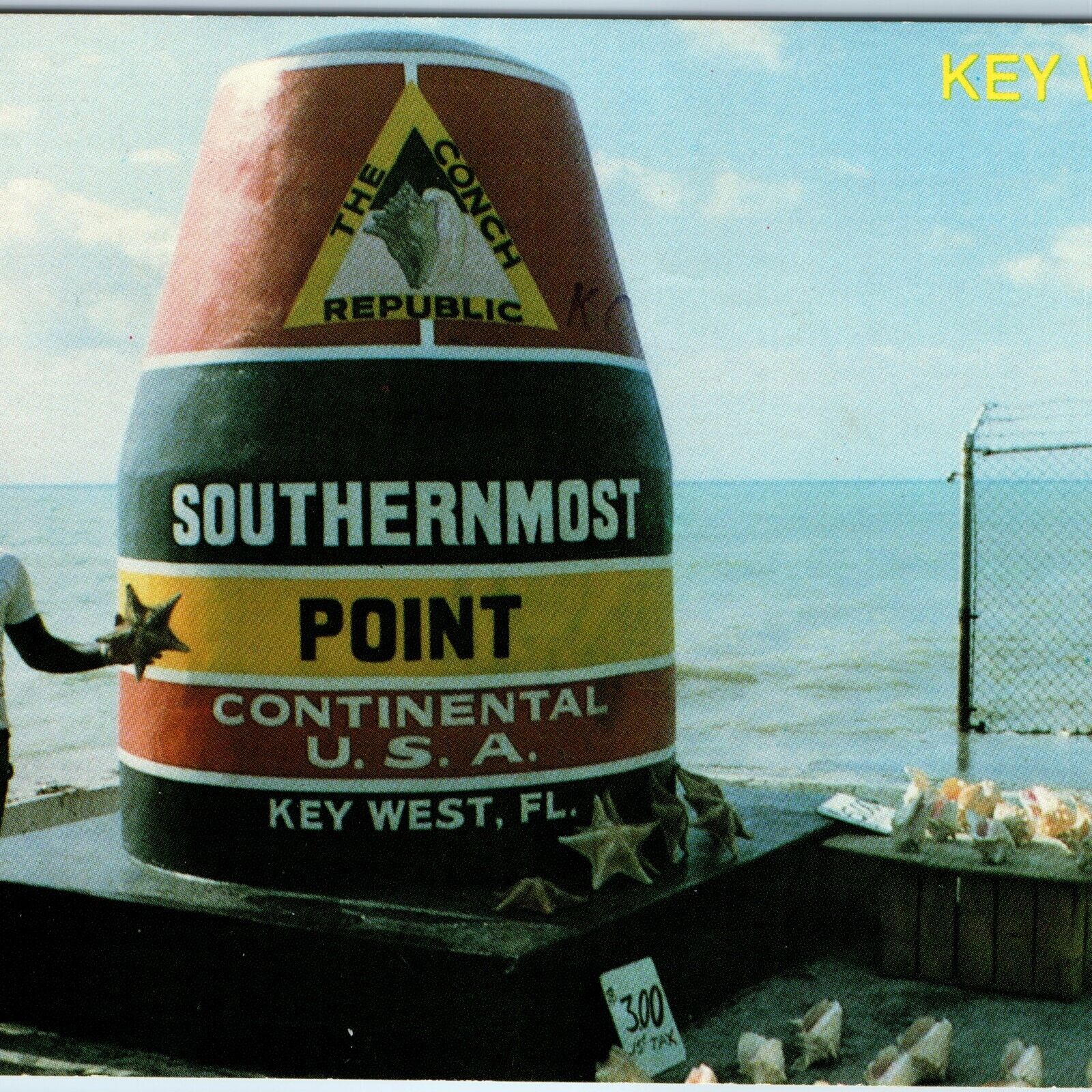 c1960s FL Florida Southernmost Point Key West Marker Sign Conch oversized PC 3T