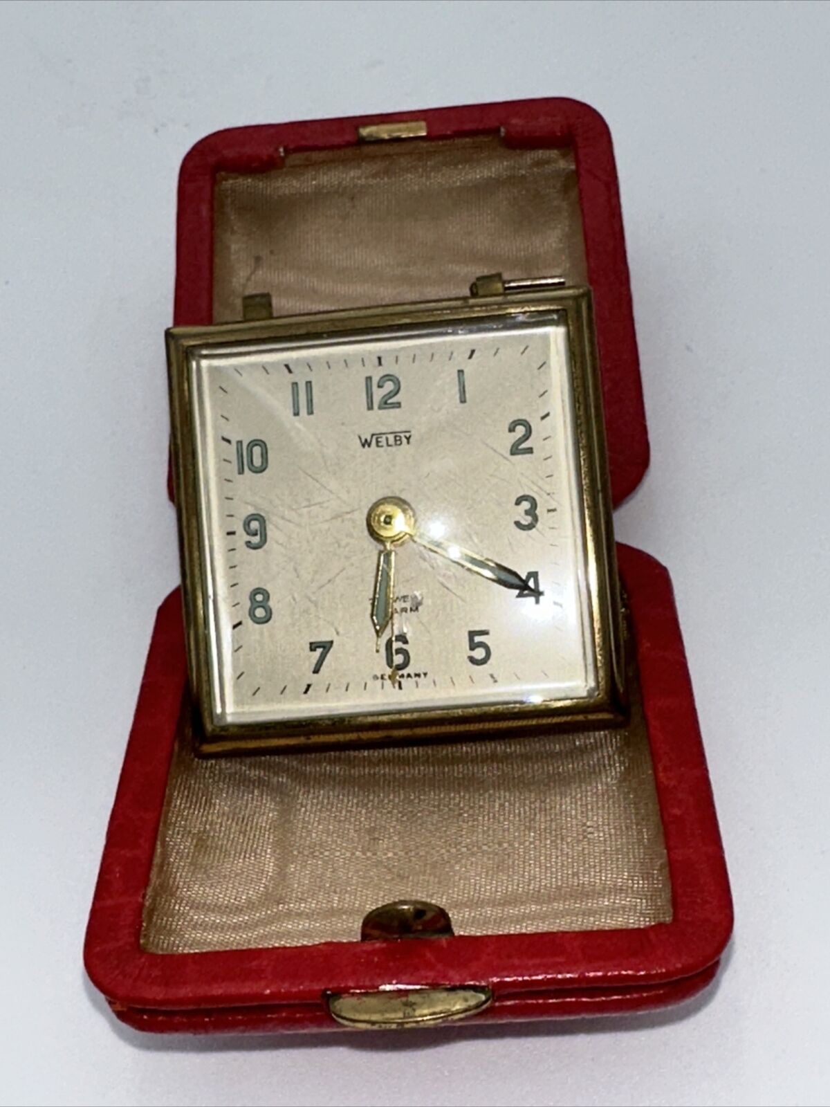 AS-IS Vintage Welby 7J Wind Up 7 Jewels Alarm Clock w/ Case Missing Screws READ