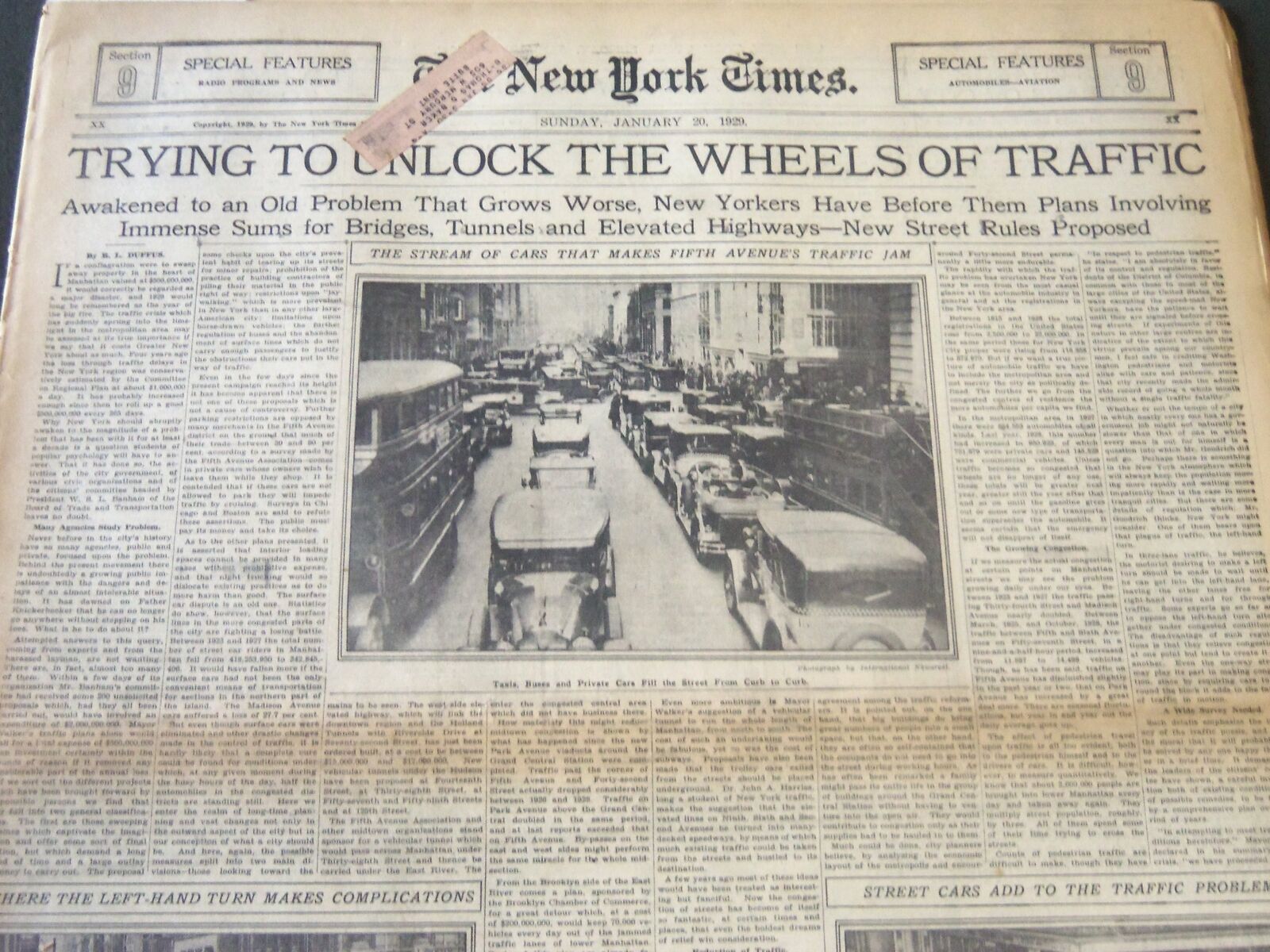 1929 JAN 20 NEW YORK TIMES AUTO - TRYING TO UNLOCK WHEELS OF TRAFFIC - NT 6624