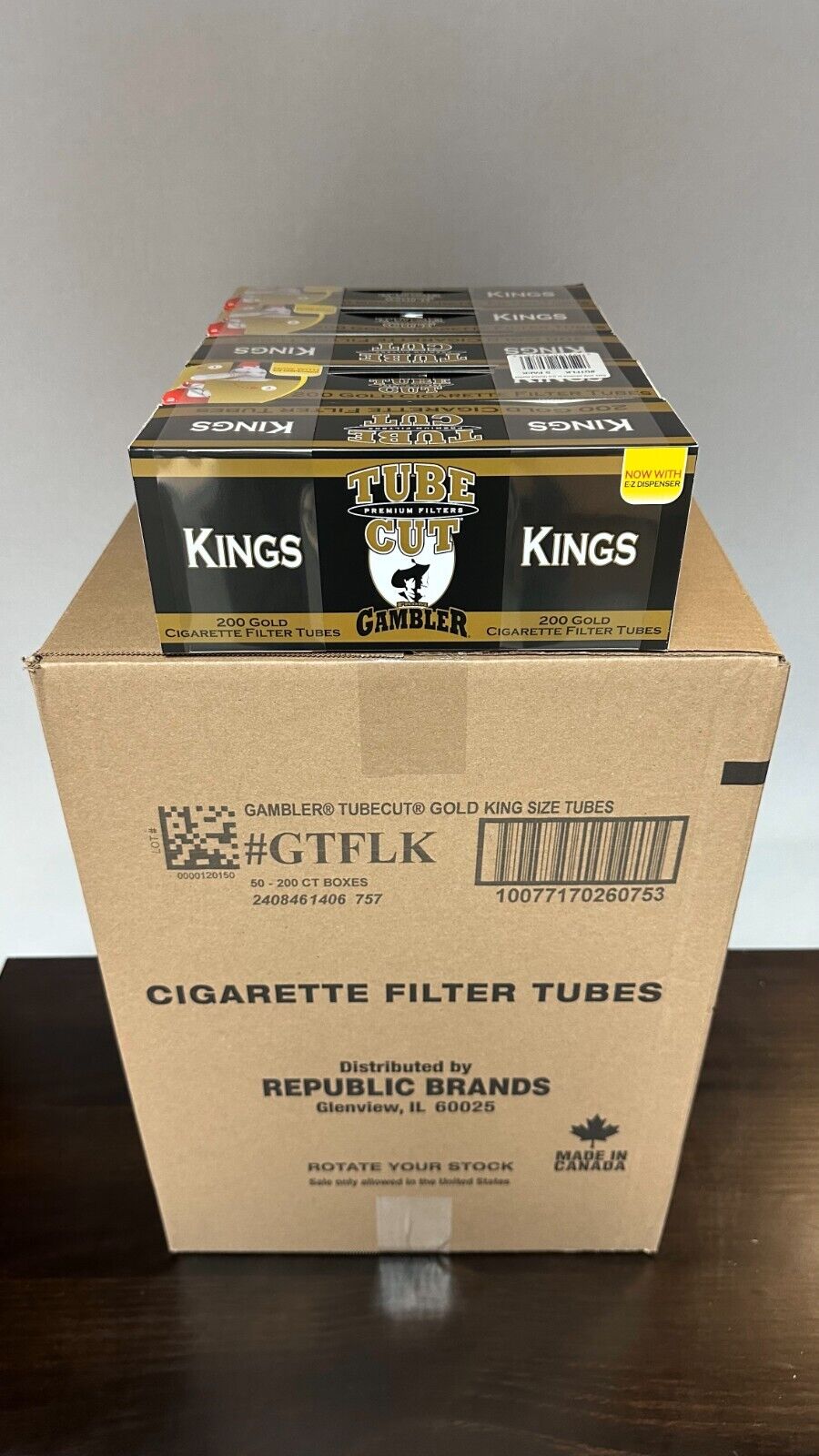 Gambler Tube Cut Gold King Size RYO Cigarette Tubes - Full Case (10000 Tubes)