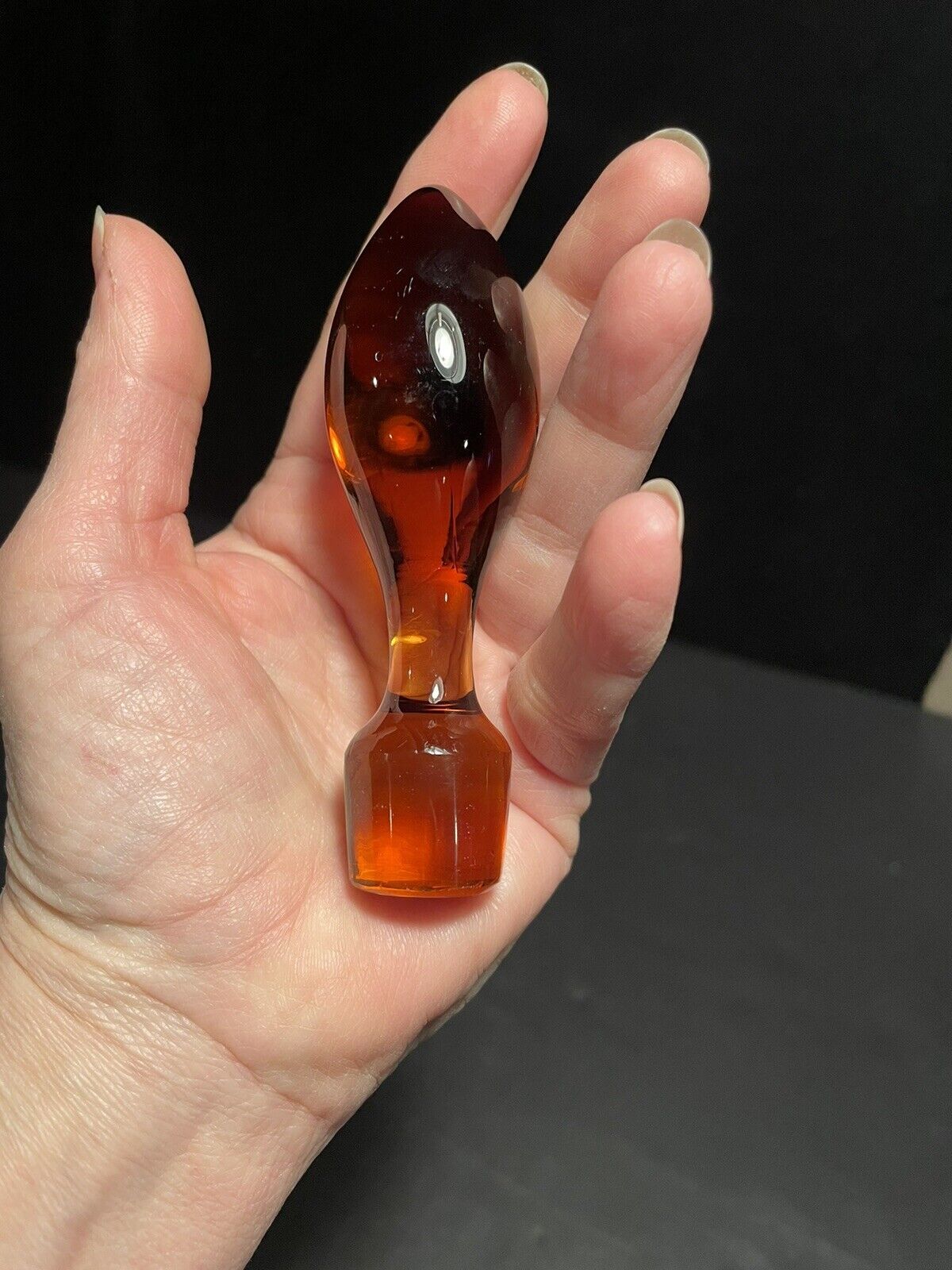 Vintage Amber Glass Decanter Stopper MCM 4\