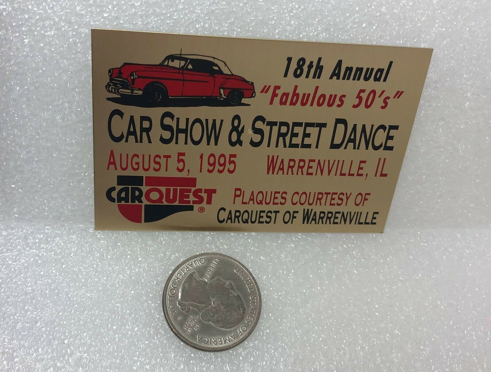 1995 18th Carquest Car Show & Street Dance Warrenville Illinois Plaque