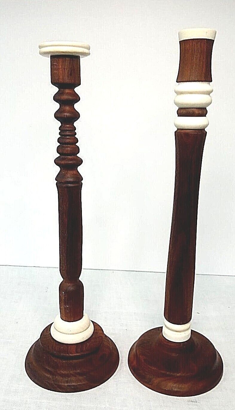 Hand Crafted Walnut Wood Candlestick Holders 2 Candleholders Signed Dated 10\