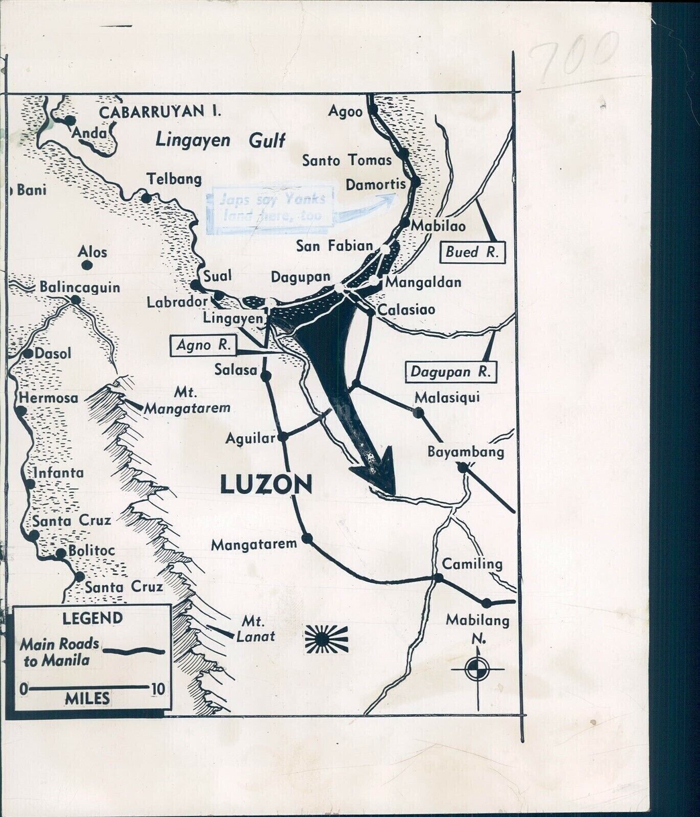 1945 Map Luzon Lingayen Gulf Main Roads Manila Military Vintage Image Photo