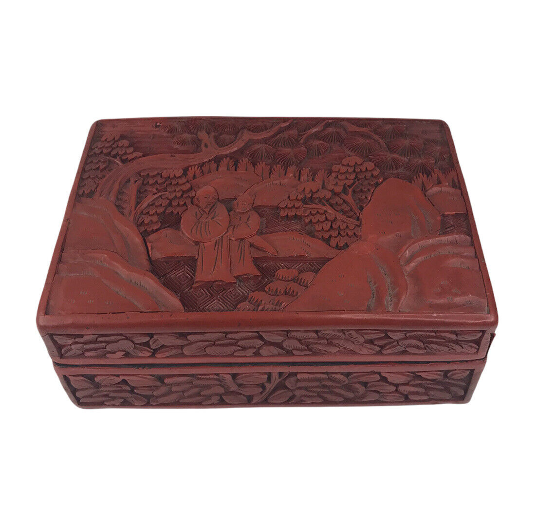 Vintage Cinnabar Laqcured Wood Asian Trinket Box