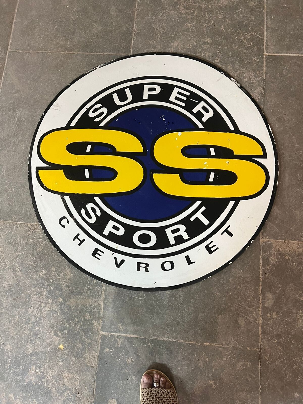 RARE PORCELAIN SUPER CHEVROLET  ENAMEL SIGN 36X36 INCHES DOUBLE SIDED
