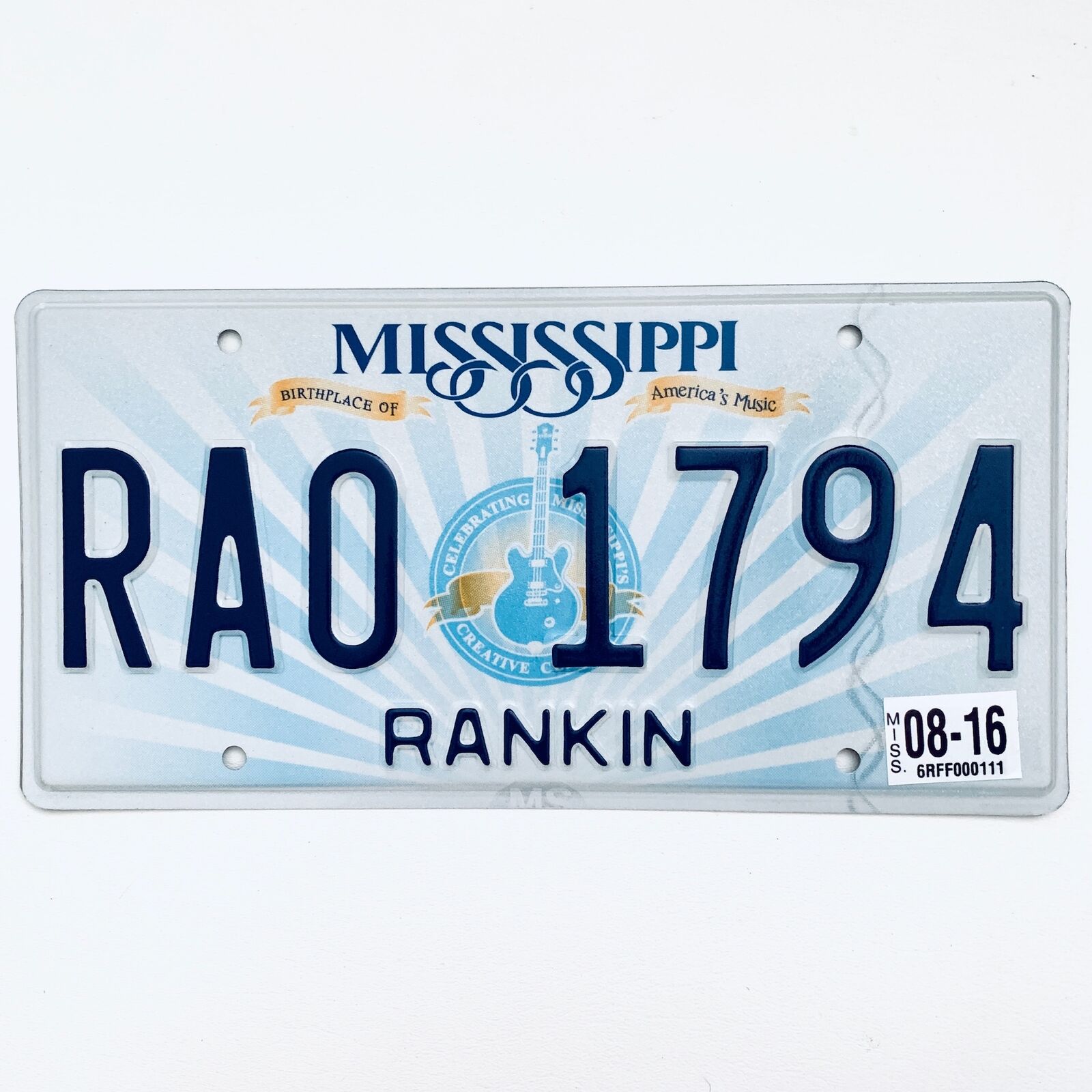 2016 United States Mississippi Rankin County Passenger License Plate RA0 1781