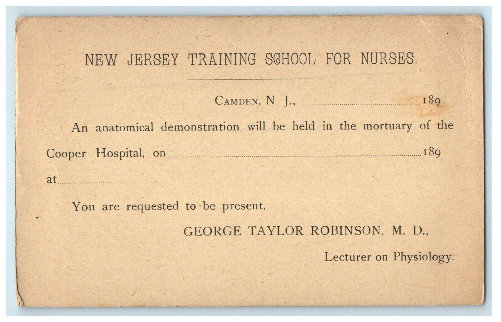 1890\'s Mortuary Hospital Class Medical Training School Nurses Camden NJ Postcard
