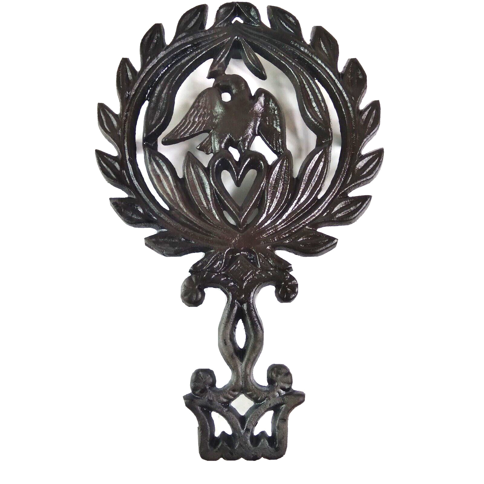 Cast Iron Black Trivet Eagle Ornate Laurel Leaves Wreath Heart Home Decor 5.5”