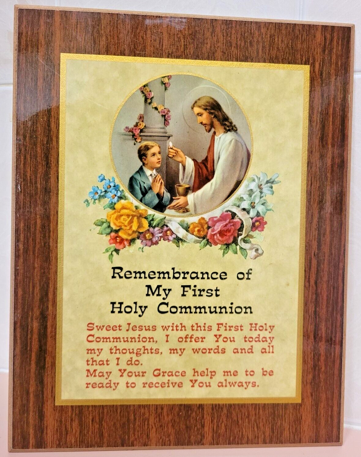 Remembrance of My First Holy Communion Plaque Boys 1980s Wall hanging 7\
