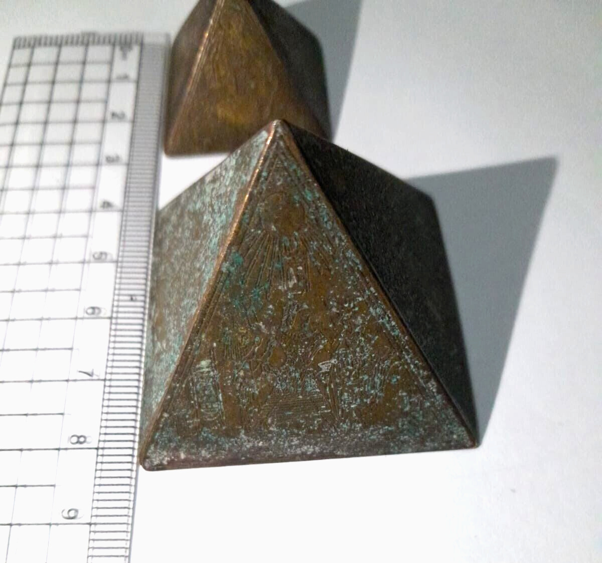 Tow Vintage Pharaonic Egyptian Pyramids Copper Brass Figure Handmade Décor Old