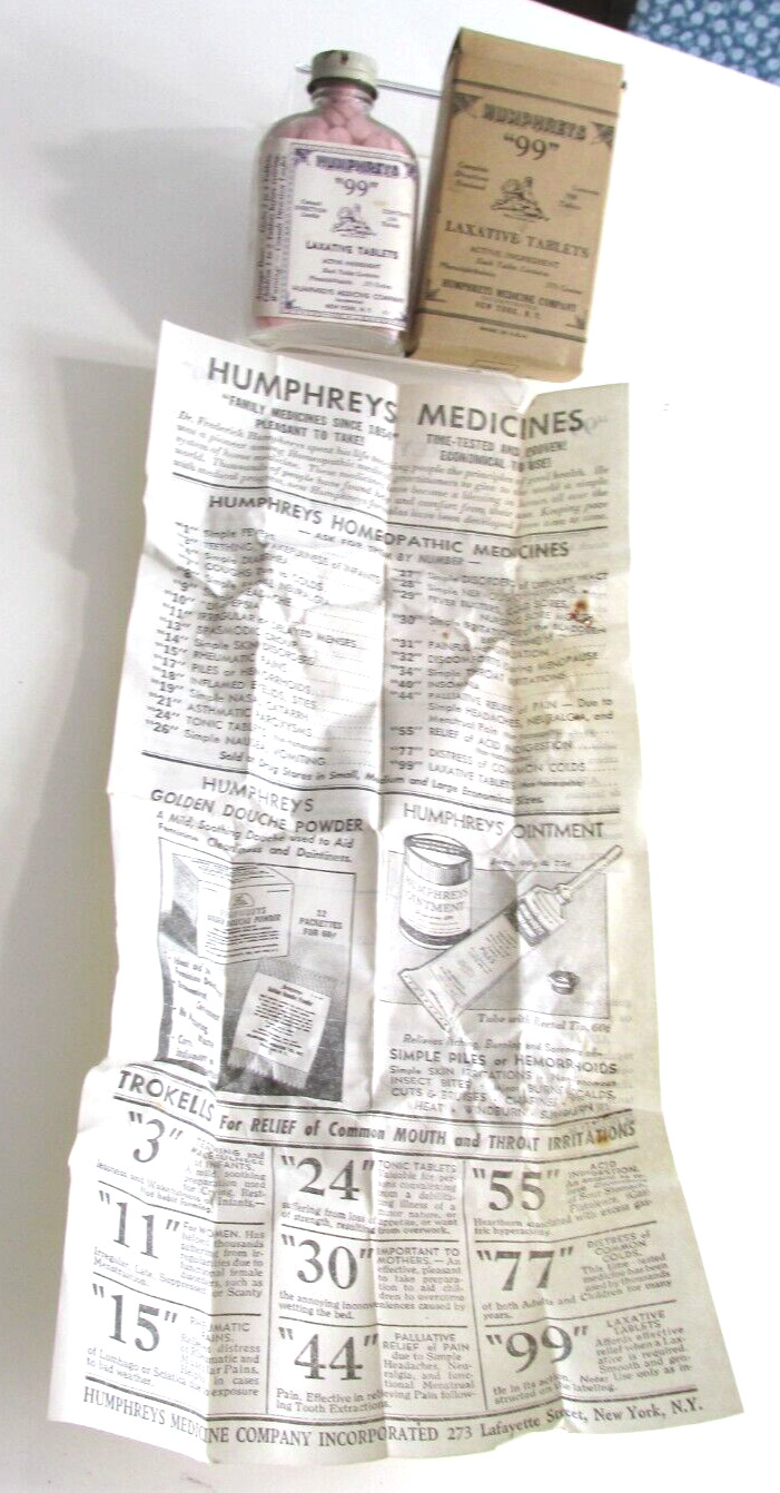 Vintage HUMPHREY\'S Homeopathic Preparation No 99 Laxative 190 Tablet Bottle
