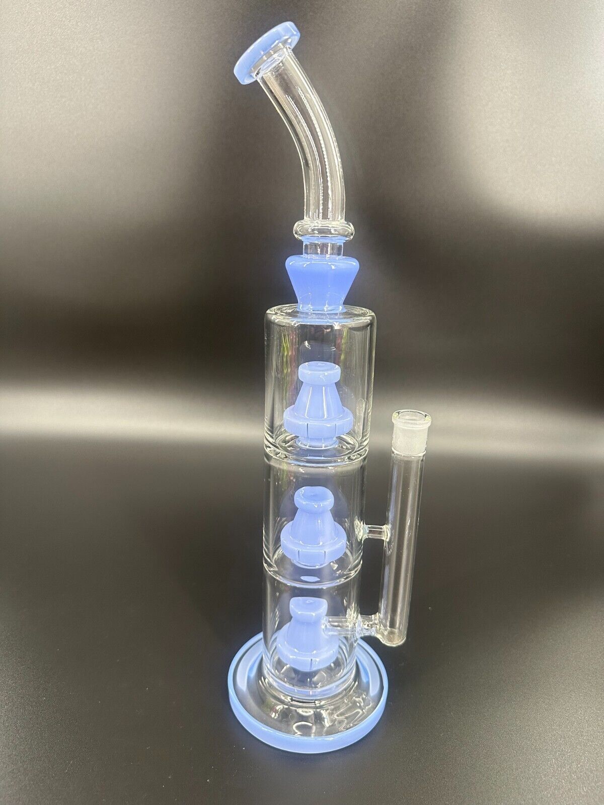 17 Inch Heavy Clear Thick Glass Bong Water Pipes with 14mm Skull Bubbler Blue
