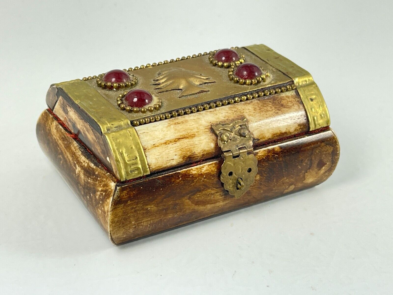 Vintage Genuine Bovine Bone Brass Trinket Jewelry Box 4\