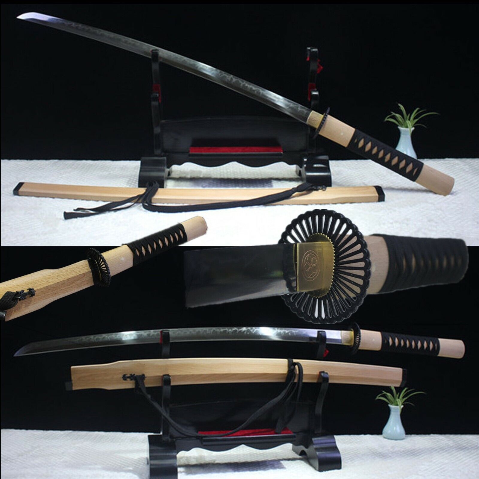  HANDMADE REAL HAMON JAPANESE SWORD CLAY TEMPER T10 STEEL BLADE SHARP