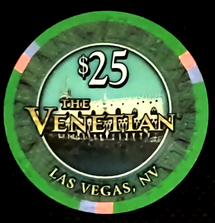 The Venetian Casino $25.00 Poker Chip Las Vegas Nevada Green Purple Pink