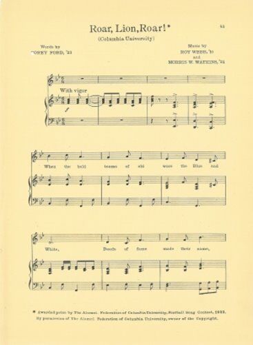COLUMBIA UNIVERSITY Vintage Song Sheet c 1927:  