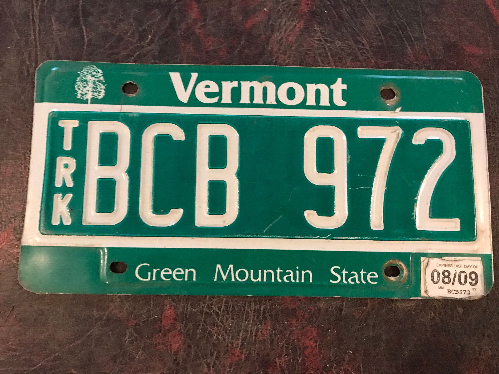 Vermont License Plate Maple Tree  Truck BCB 972
