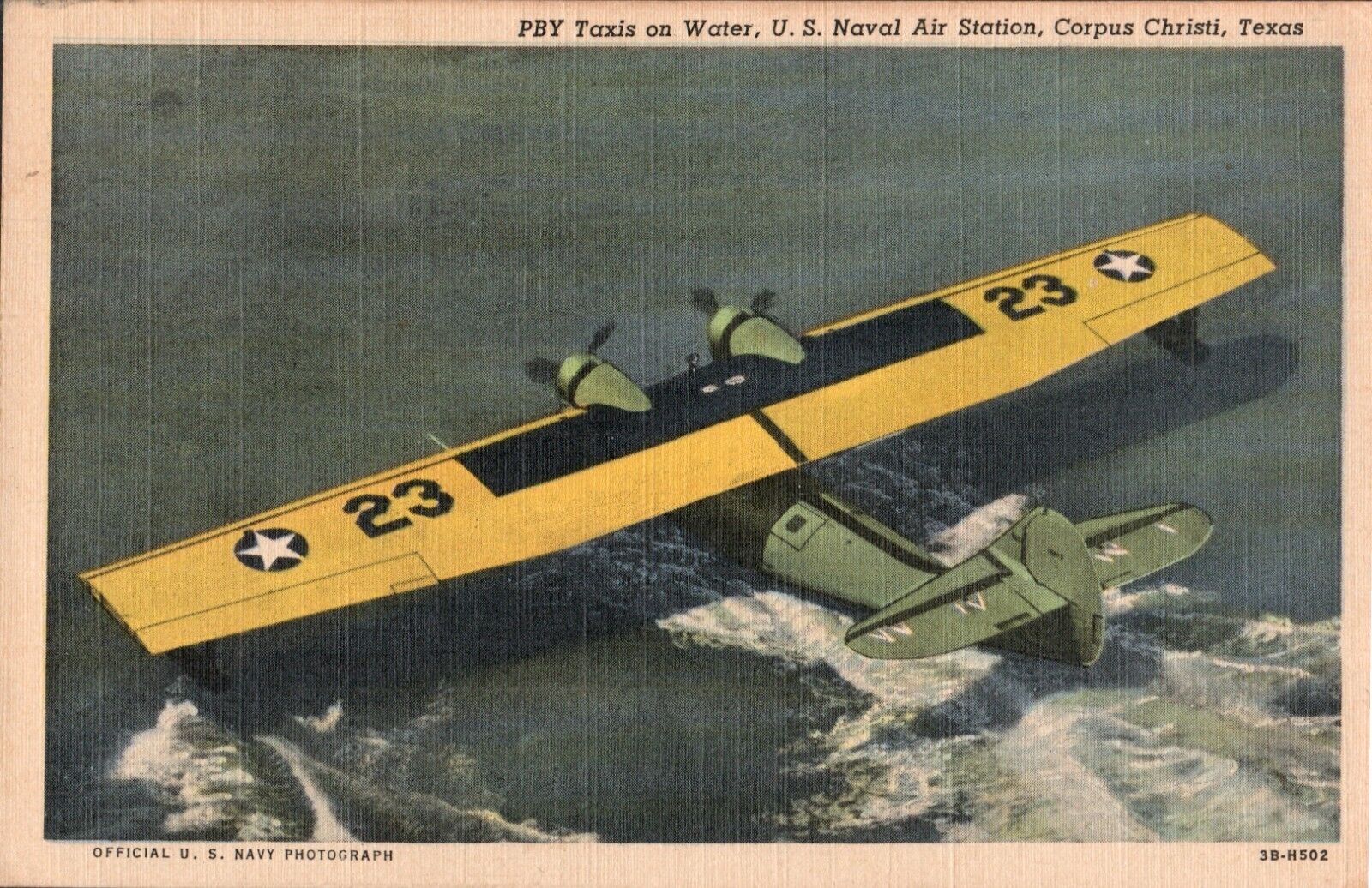 Posted VTG Linen PBY Taxis on Water U.S. Naval Air Station Corpus Christi TX