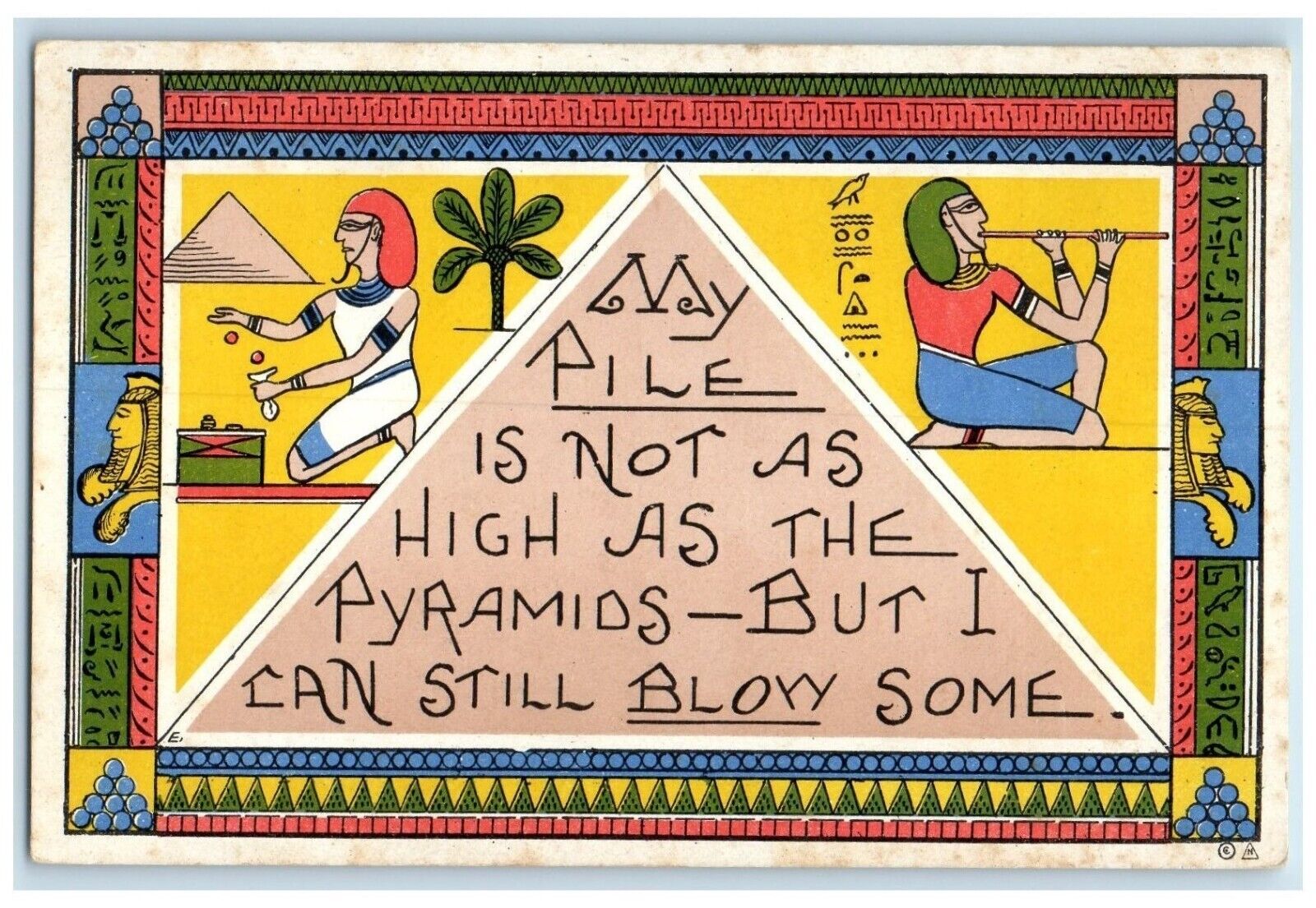 c1910's Egypt Humor My Pile Is Not As High As The Pyramids Antique Postcard