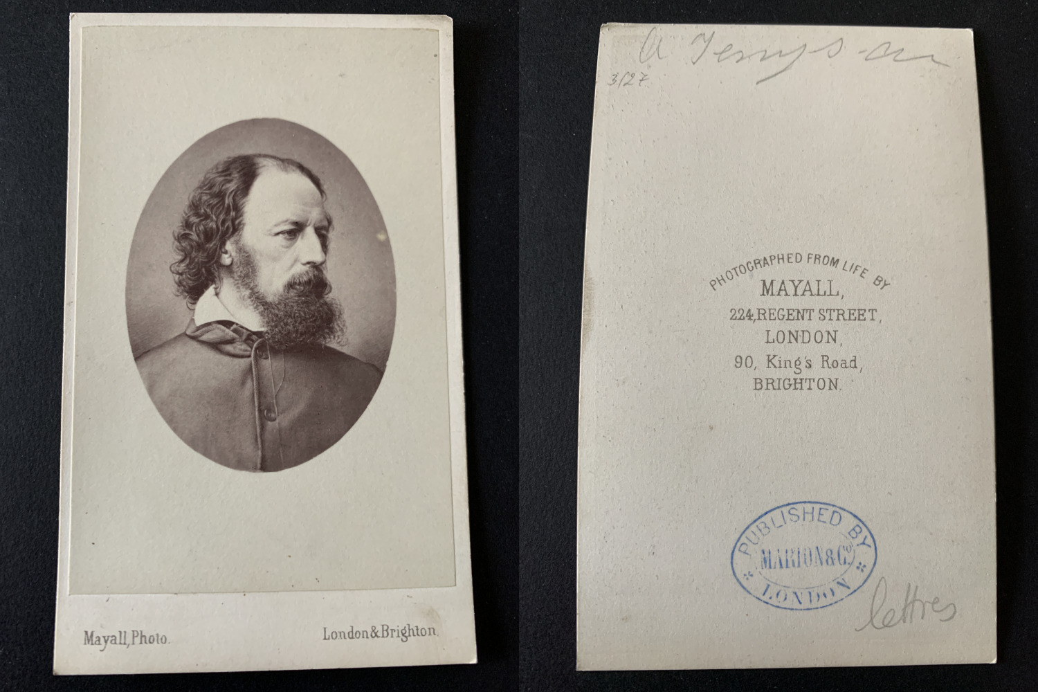 Mayall, London, Tennysson Vintage Albumen Print CDV. Alfred Tennyson, 1st Baro