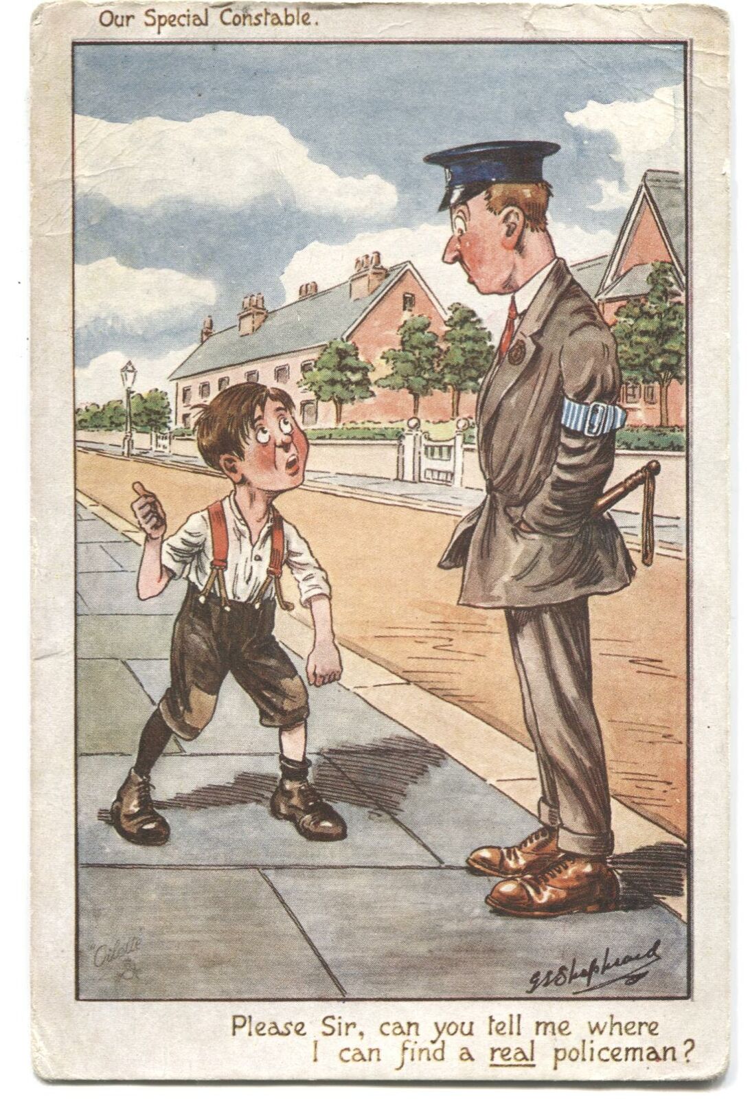 WWI Military Postcard Humor  Special Constable Where Can I Find Real Policeman