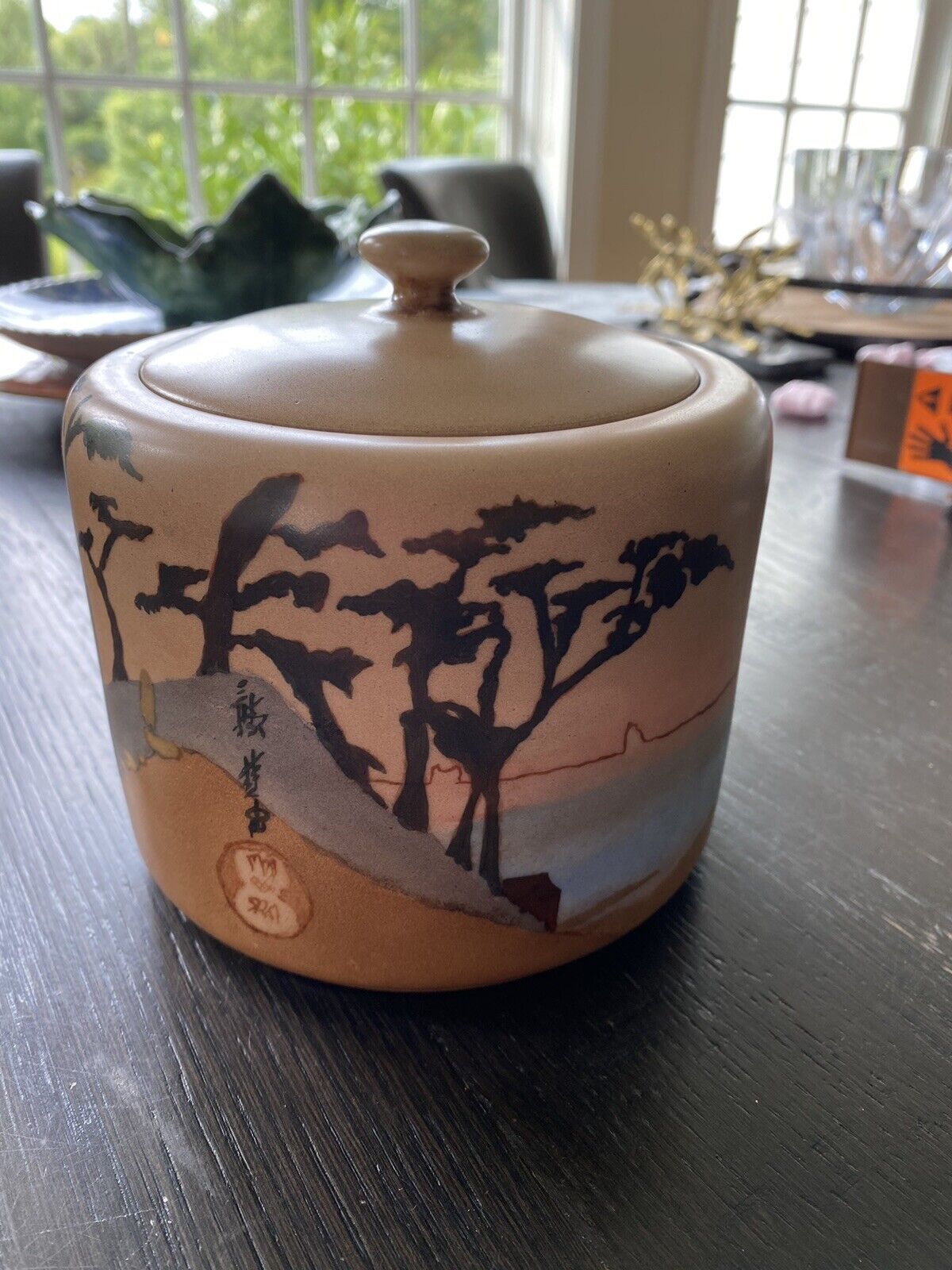Antique Signed  P&P Limoges Jar With Lid Asian Landscape