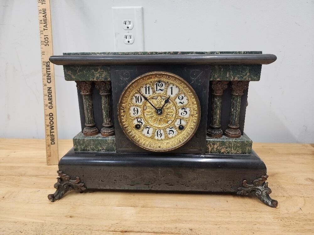 Antique Seth Thomas Clock 1880s Wind Up Mantle Adamantine Lion 4 Column (W/Key)