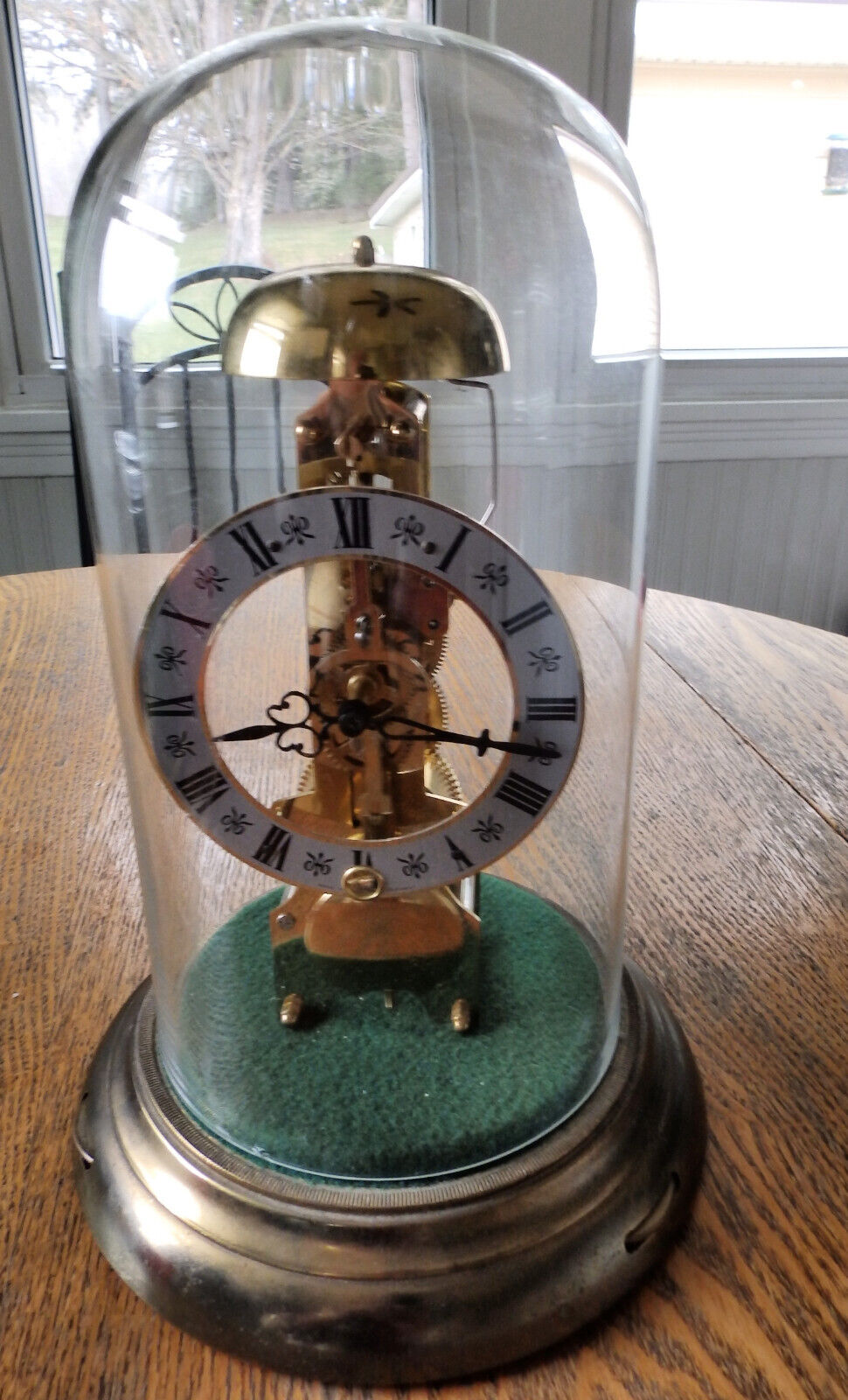VINTAGE HERMLE SKELETON CLOCK - GLASS DOME - RUNNING - VERY CLEAN