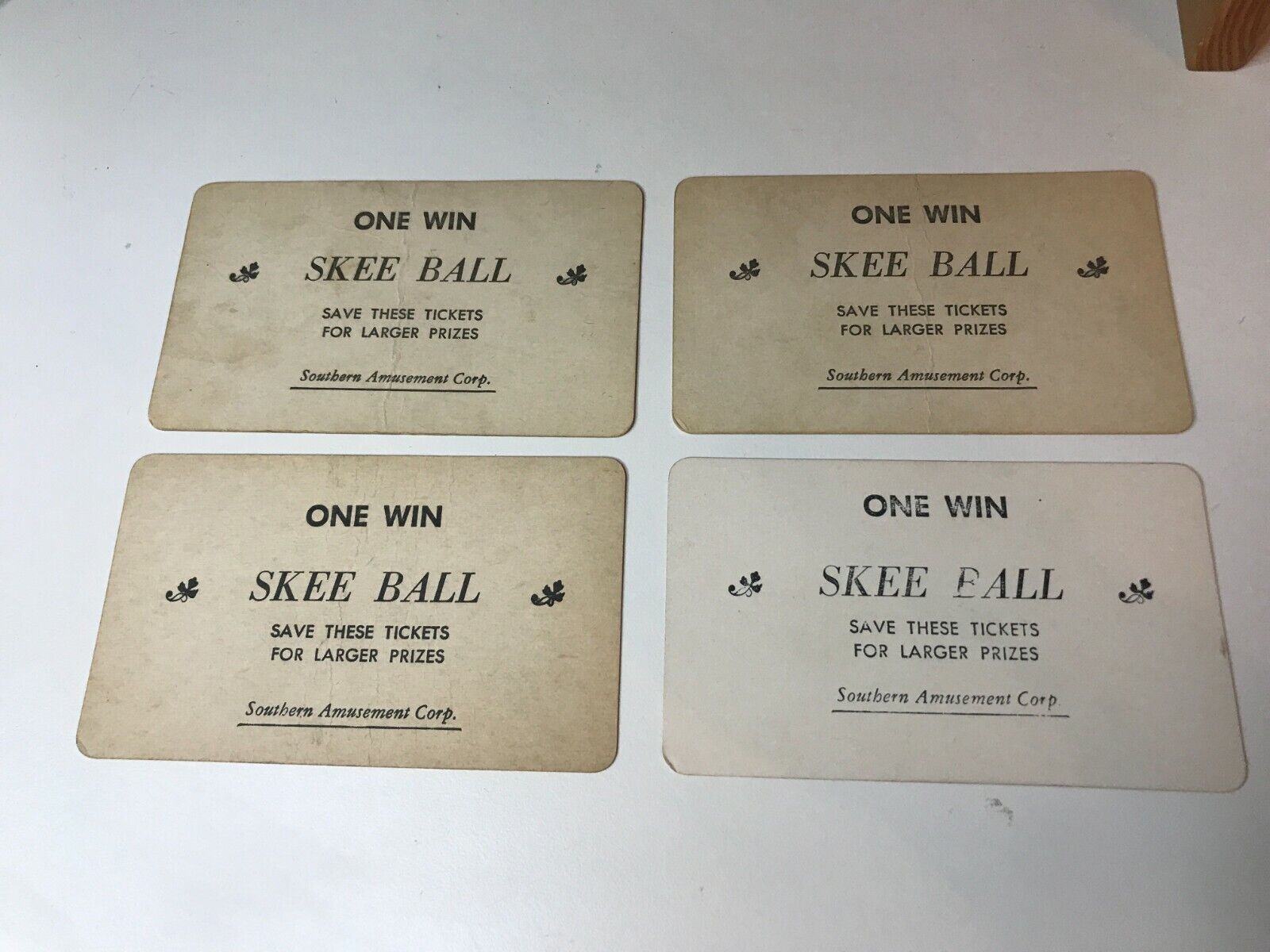 Rare Vintage Southern Amusement Corp SKEE BALL Ticket - Lot of 4