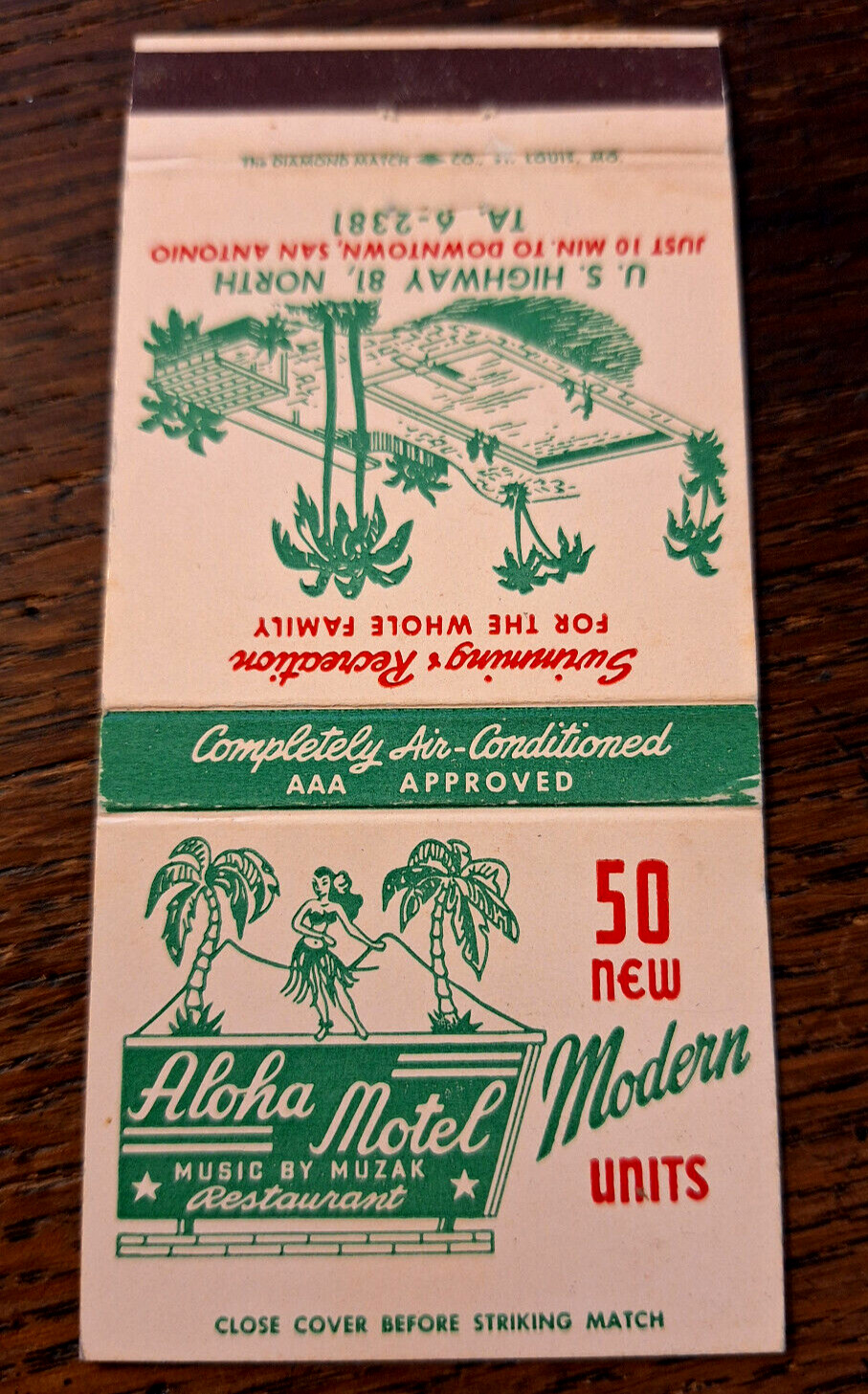 Vintage Matchbook: Aloha Motel, Muzak, San Antonio, TX