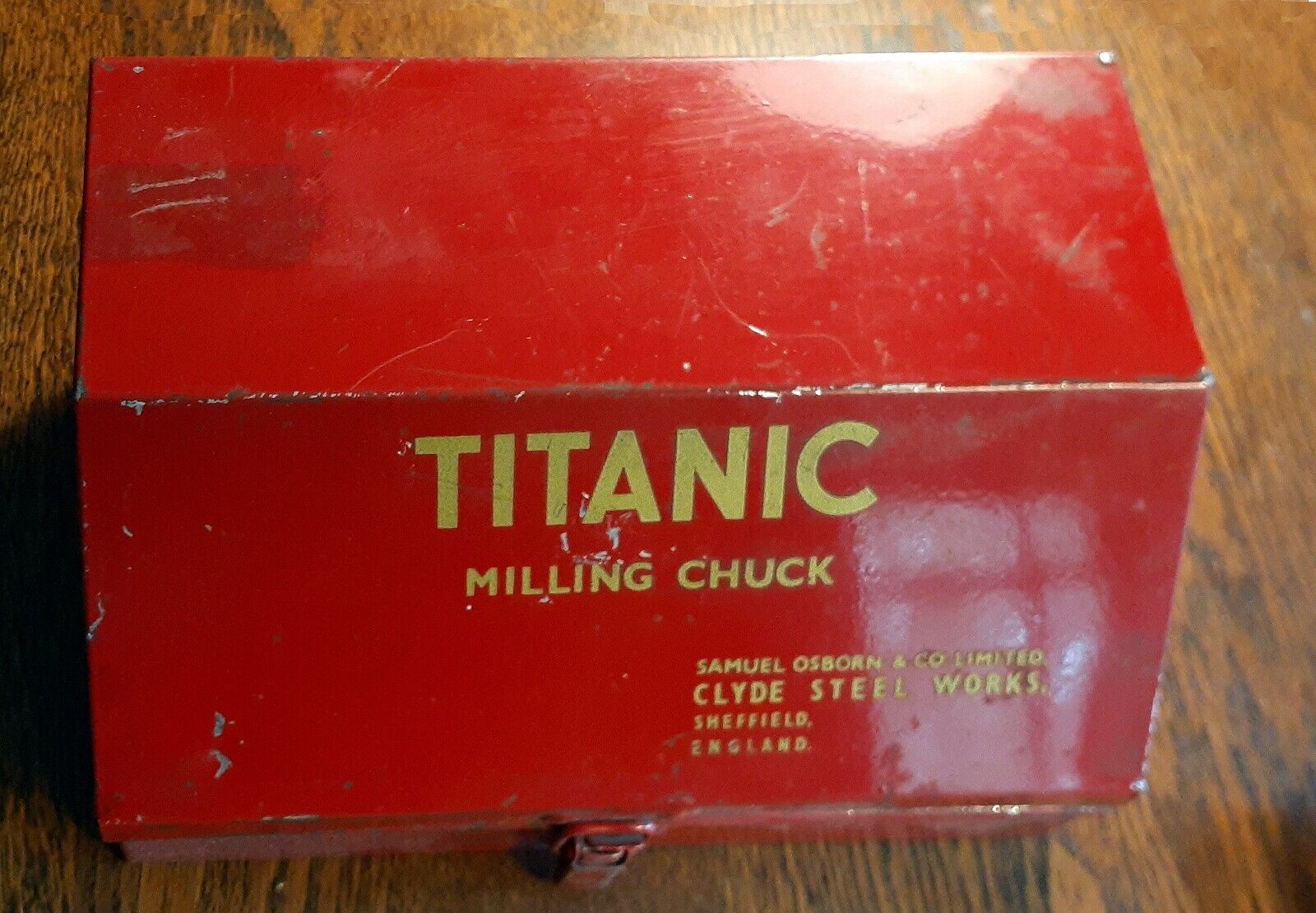 Antique Vintage Titanic Drill Chuck Tin Box Samuel Osborn & Co, Clyde Works UK