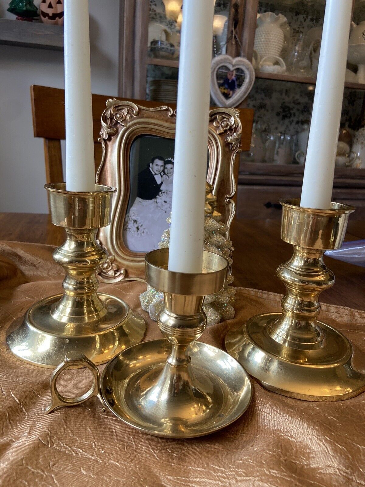 Vtg brass candlesticks Candleholders Set of 3 Hollywood Regency