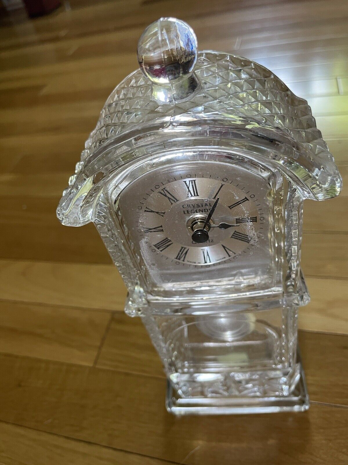 Vintage Crystal Legends Glass Mantle Retro Clock Stand Collectible