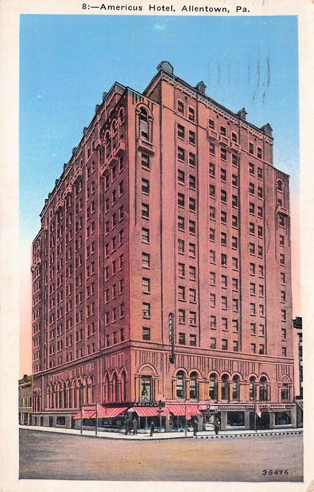 Allentown PA Pennsylvania Americus Hotel Downtown 1920s Vtg Postcard B37