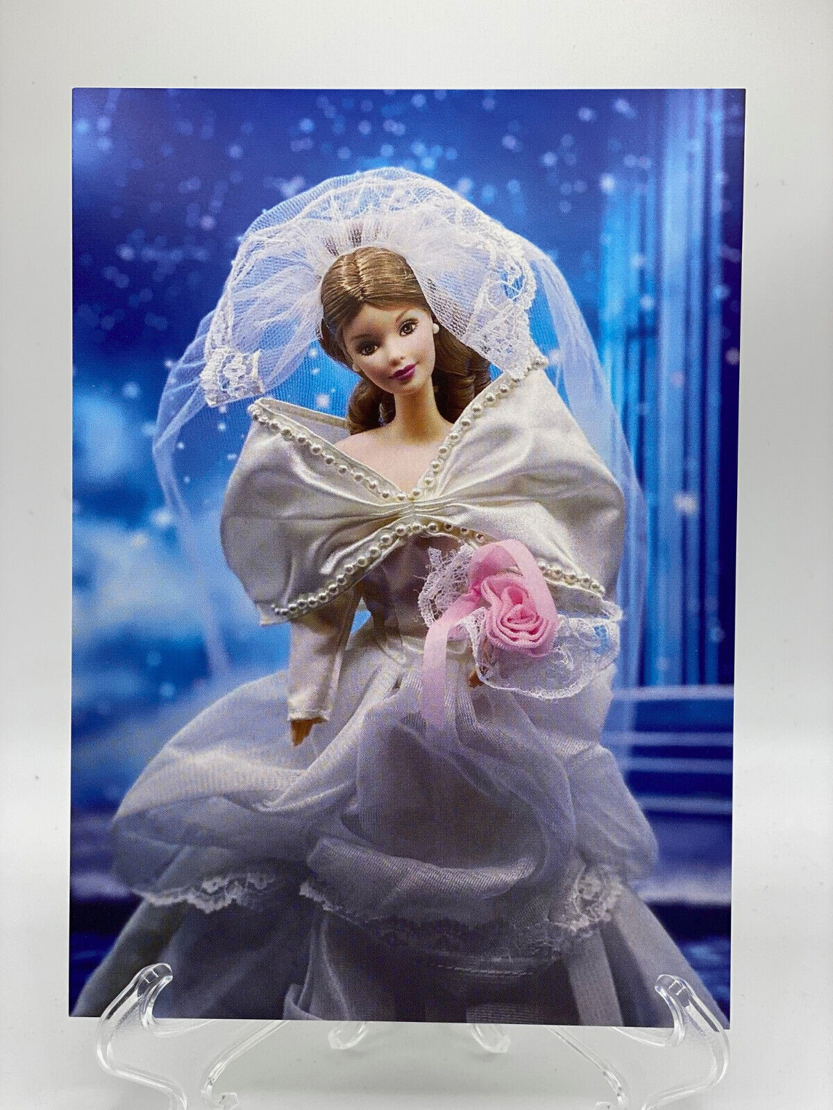 Brand New Bridal Barbie in a Beautiful Blue Background Art Print/Postcard