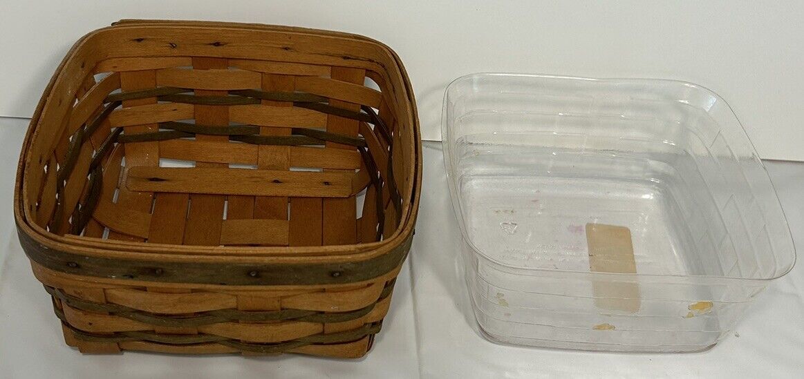 1996 Small Square Handwoven Longaberger Basket With Original Insert