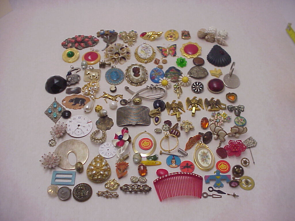 Vintage to Modern Junk Drawer Mixed Lot Jewelry Medals Rings Misc. Metal Plastic